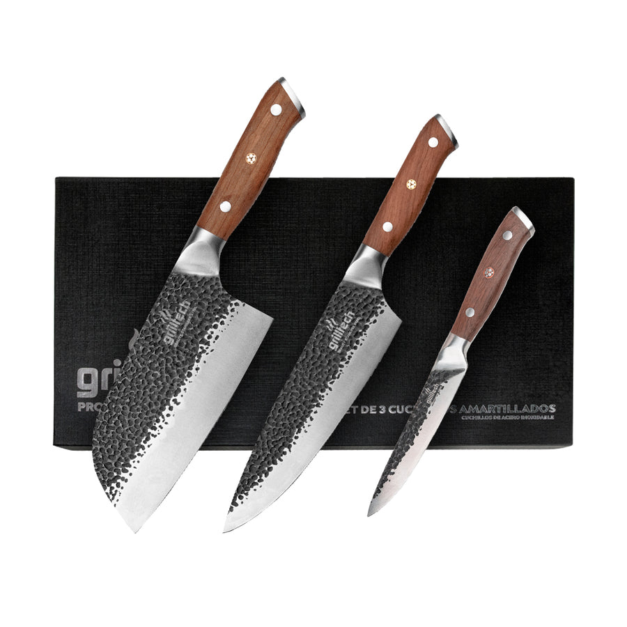 Pack 3 Cuchillos Rústicos Martillados - Locos por la Parrilla