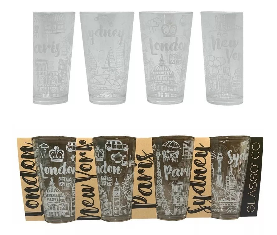 Set 4 vasos Colección City 475 ml - Locos por la Parrilla
