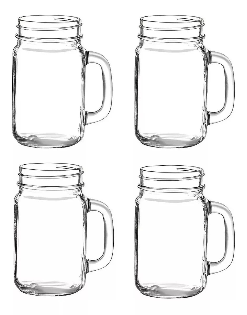 Set 4 Vasos Mojito/jugos Mason Jar 450 ml - Locos por la Parrilla