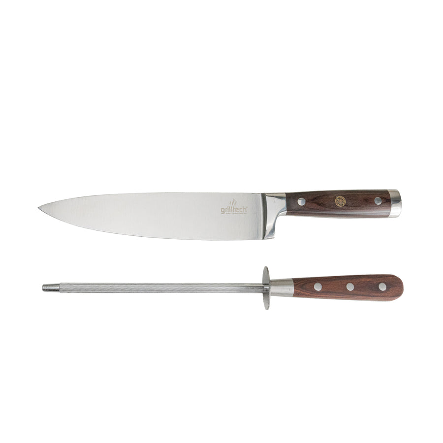 Cuchillo Chef 8" + Chaira Afiladora - Locos por la Parrilla