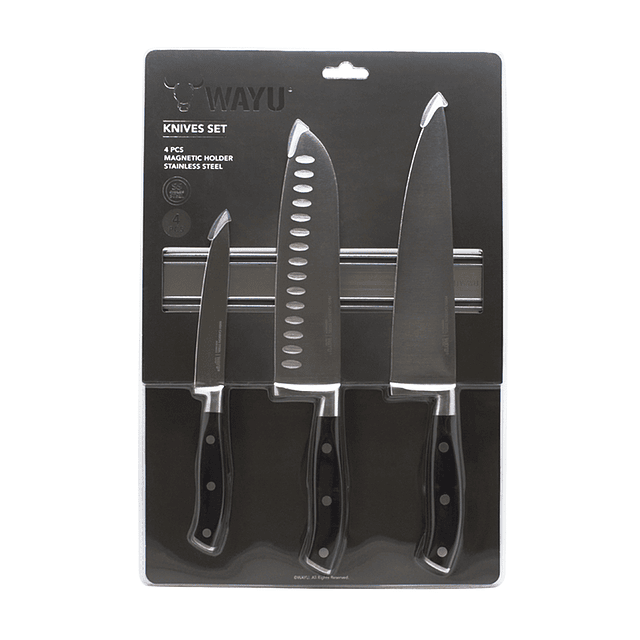 Set Cuchillo + Barra Magnética Mango Negro - Locos por la Parrilla