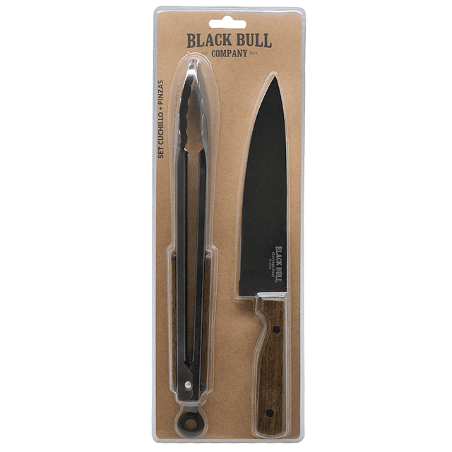 Set Cuchillo + Pinzas Black Bull - Locos por la Parrilla