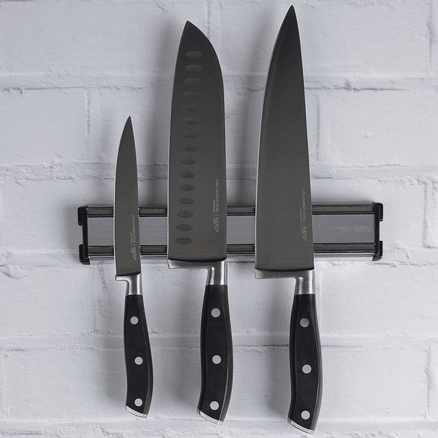 Set Cuchillo + Barra Magnética Mango Negro - Locos por la Parrilla