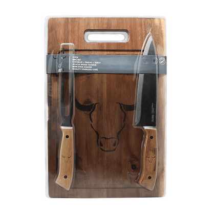 Set Tabla Cuchillo Tenedor Premium - Locos por la Parrilla