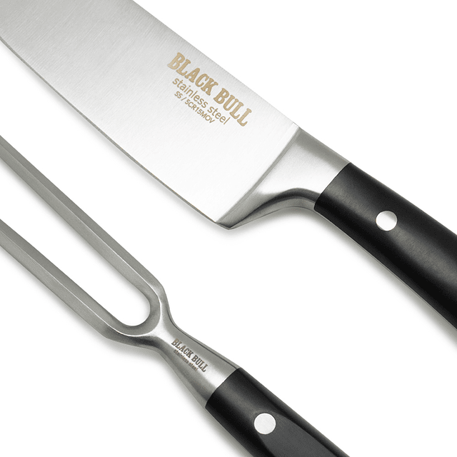 Set Cuchillo + Pincho Platinum Black Bull - Locos por la Parrilla