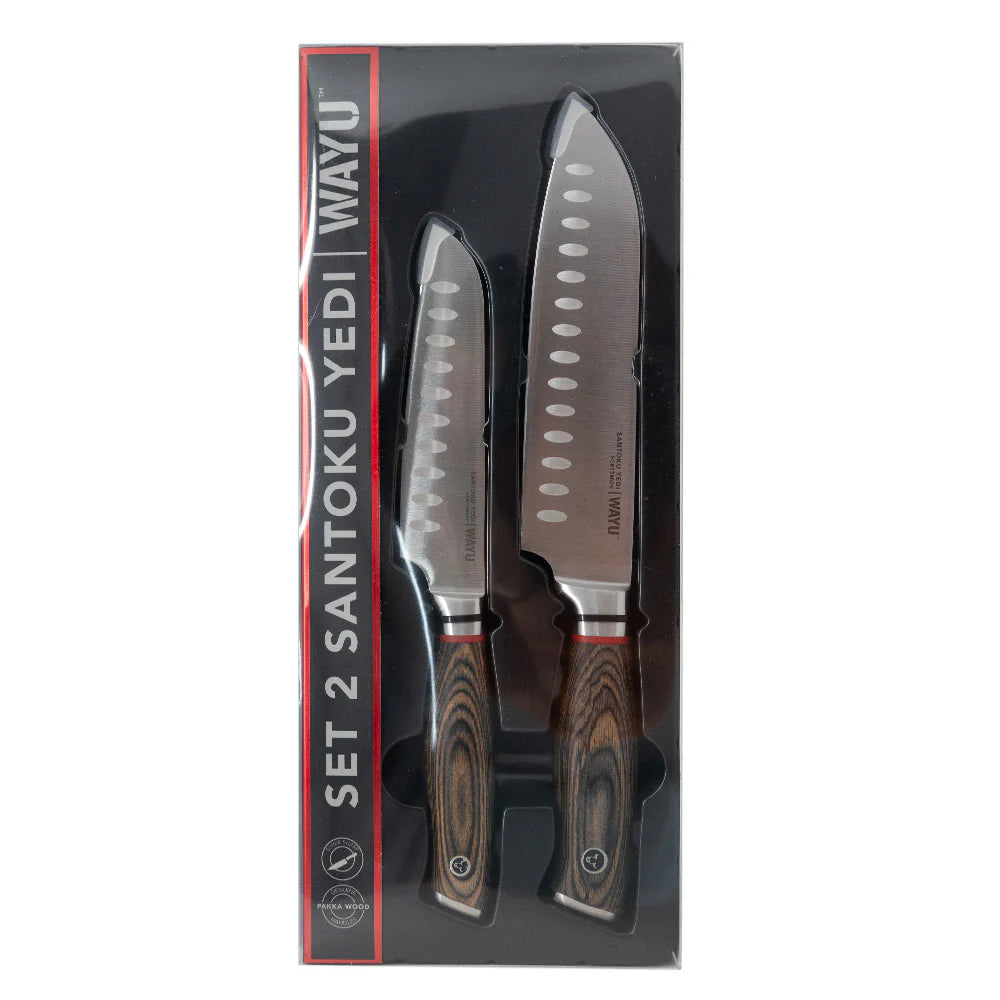 Set 2 Cuchillos Santoku Ring Red Wayu