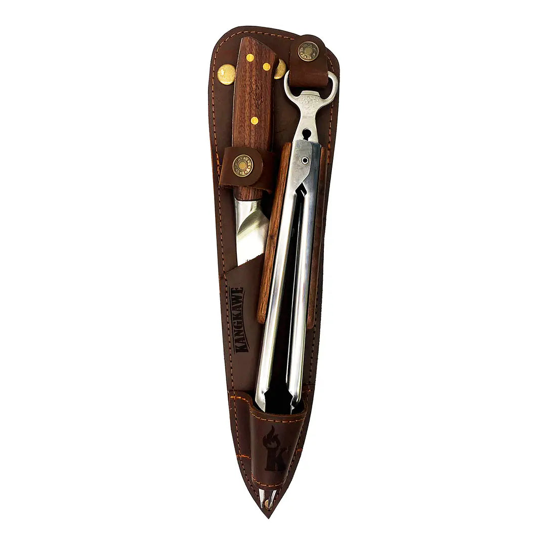 Set Cuchillo Catemu + Tenaza Con Funda De Cuero Café
