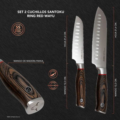 Set 2 Cuchillos Santoku Ring Red Wayu