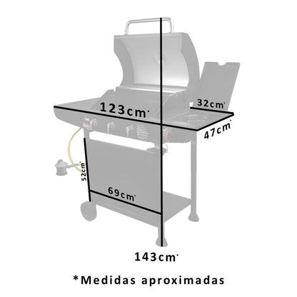 Parrilla Gas 3 Quemadores Ultra + quemador lateral - Locos por la Parrilla