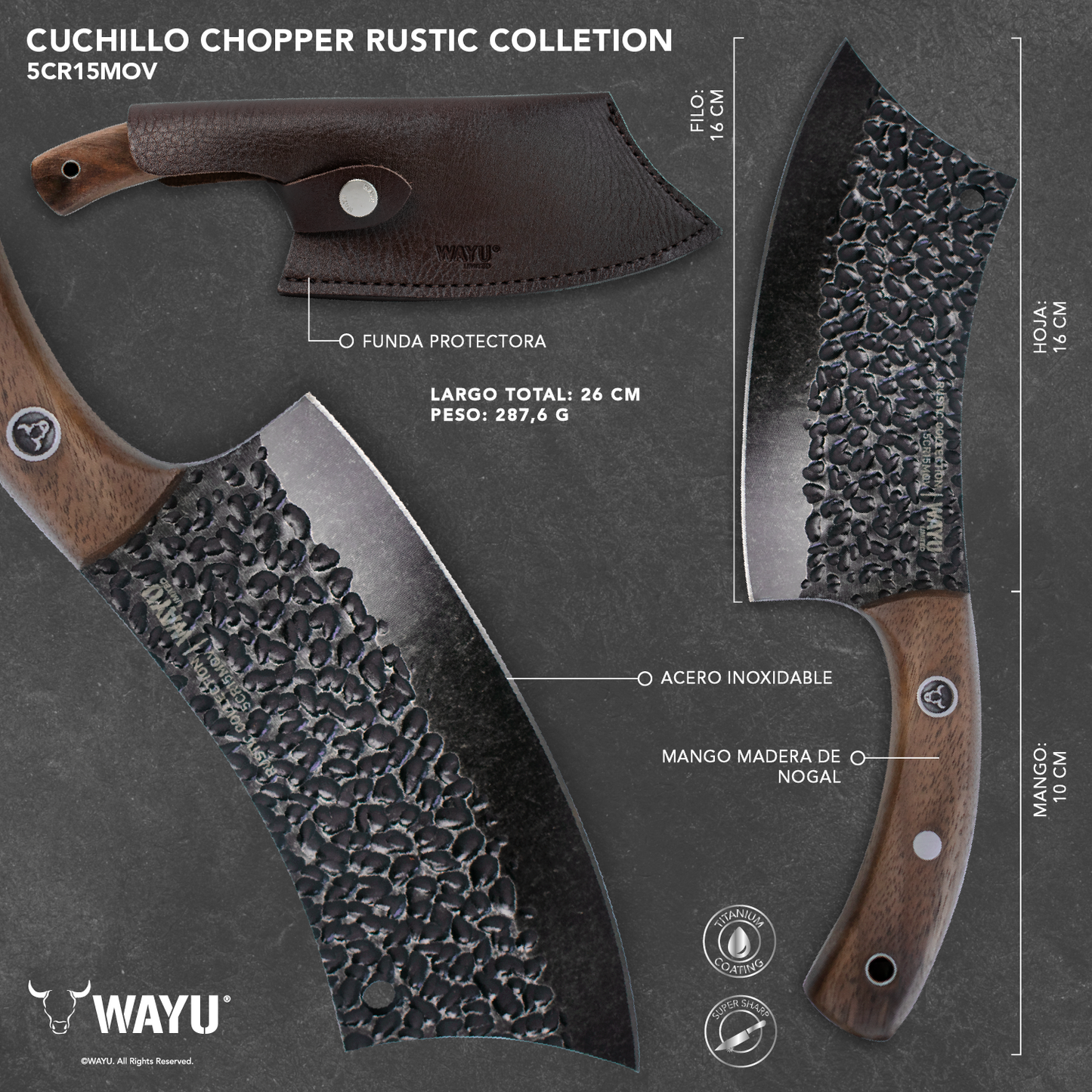 Cuchillo Chopper Con Funda Rustic Collection Wayu