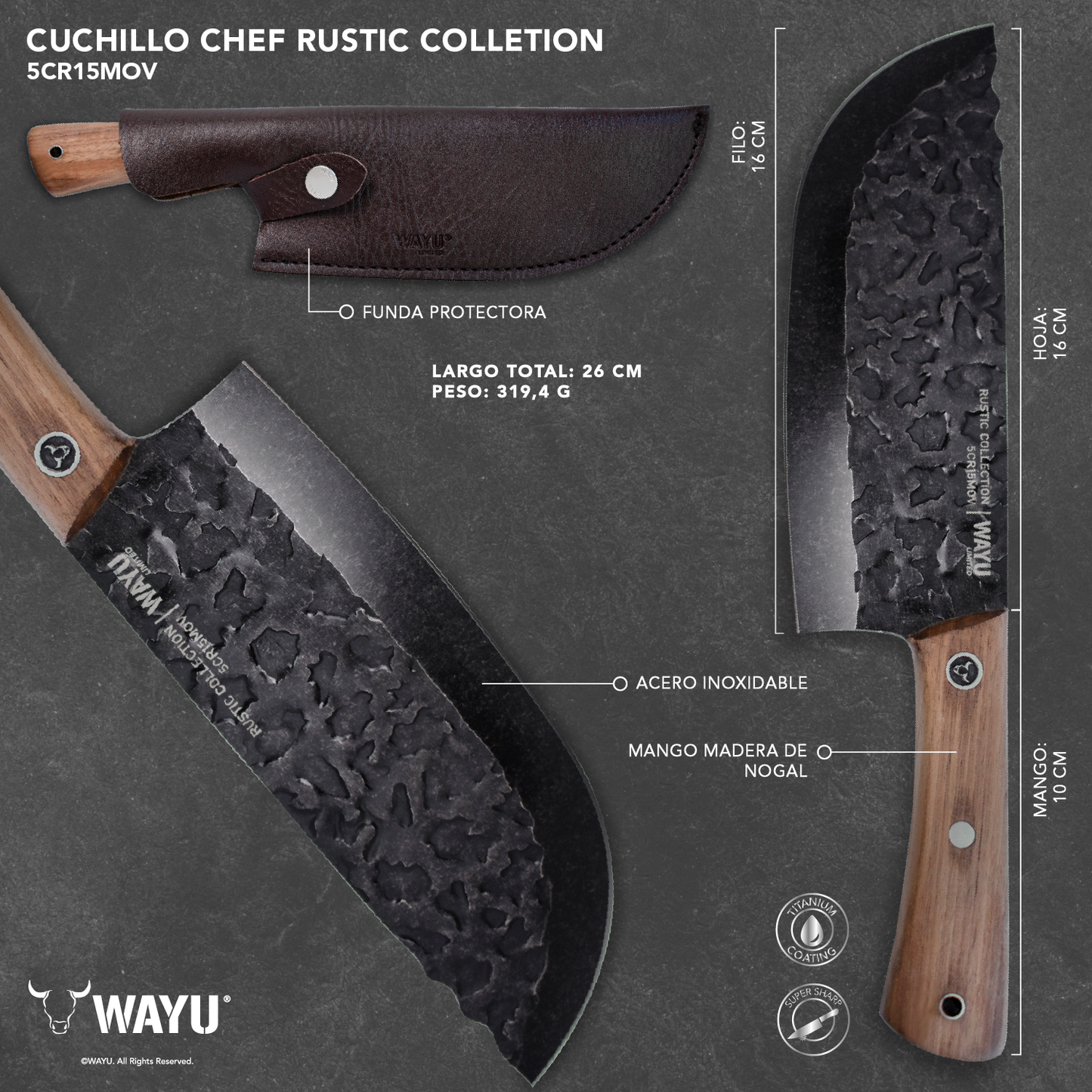 Cuchillo Chef Con Funda Rustic Collection Wayu - Locos por la Parrilla