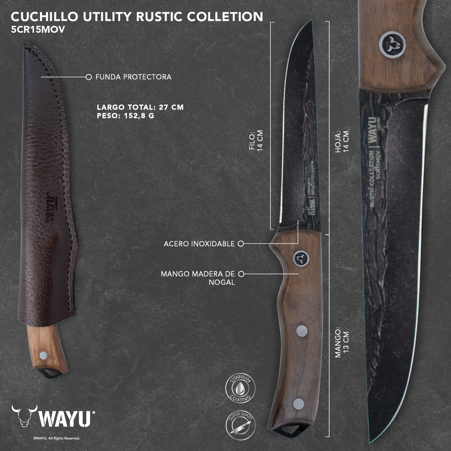 Cuchillo Utility Con Funda Rustic Collection Wayu - Locos por la Parrilla