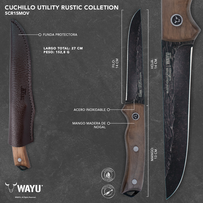 Cuchillo Utility Con Funda Rustic Collection Wayu - Locos por la Parrilla