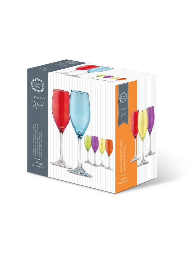 Set de 6 Copas Champagne 176cc Colores - Locos por la Parrilla