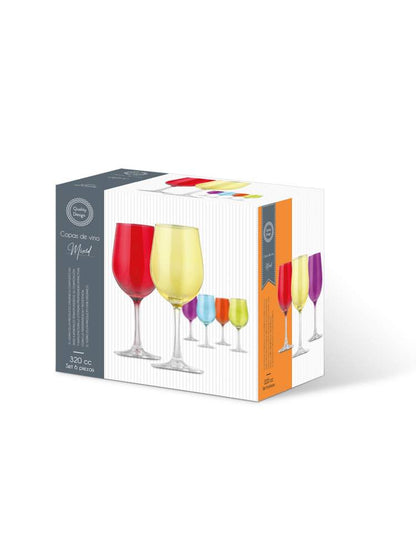 Set de 6 Copas de Vino 320 cc Colores - Locos por la Parrilla