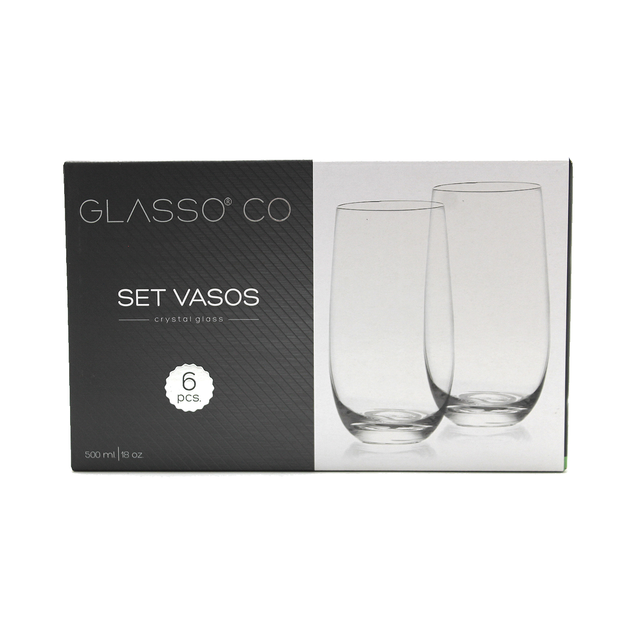 Set 6 Vasos 510 ml Cristal diseño pro - Locos por la Parrilla