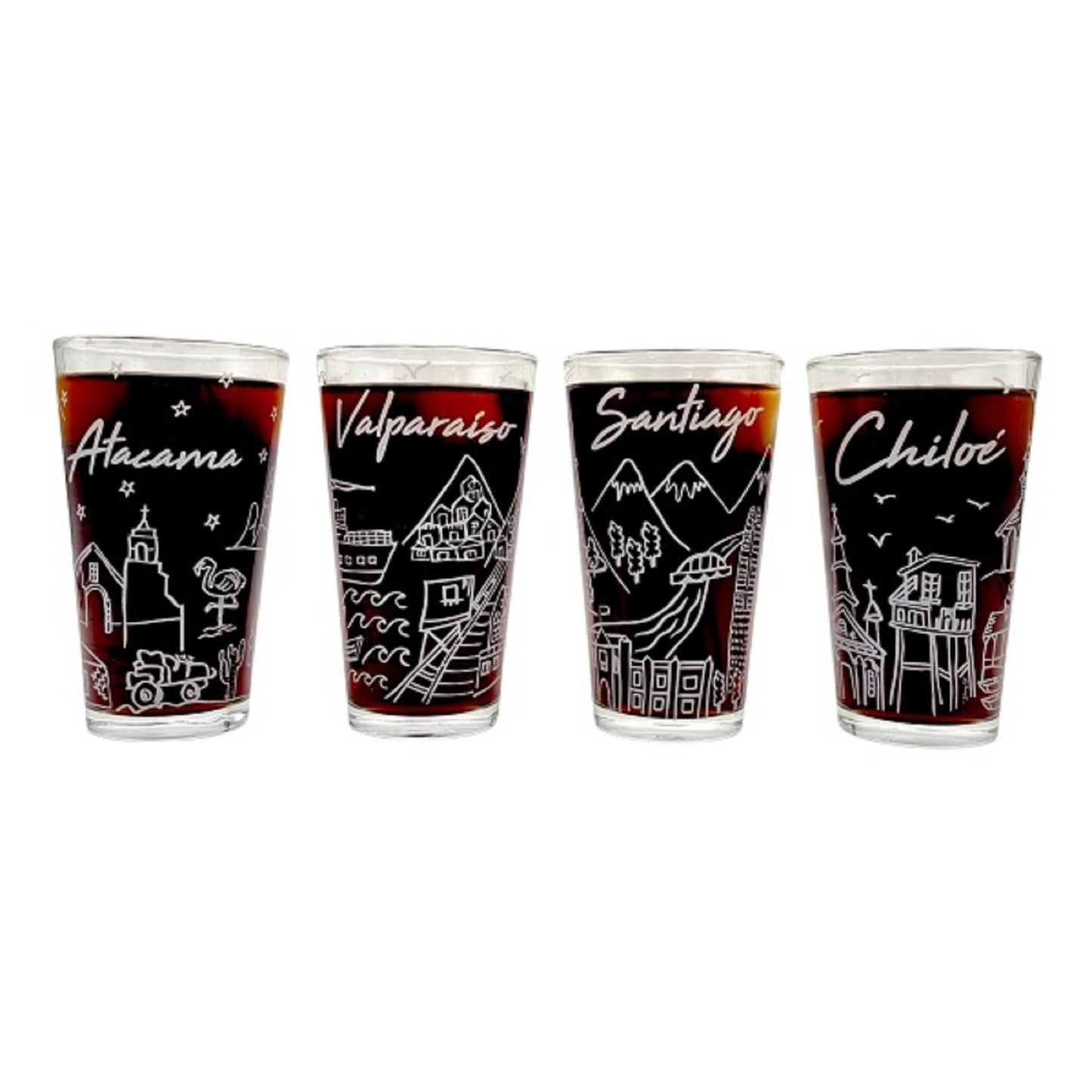 Set 4 vasos Piscoleros Colección Chile 475 ml - Locos por la Parrilla